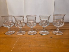 Vintage EAPG King’s Crown Thumbprint Cordial Glasses Clear Set of 5 Mismatched