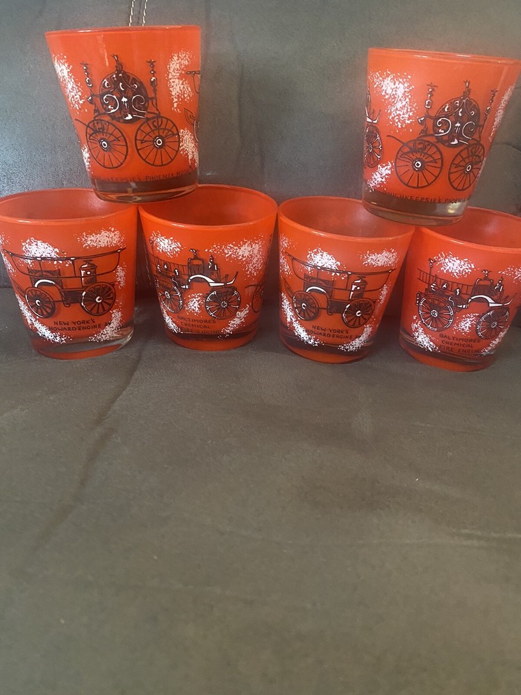 Fire Engine Red Drinking Lowball Barware Glasses Set of 6 – 8oz. 3-1/4″ Vintage