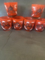 Fire Engine Red Drinking Lowball Barware Glasses Set of 6 – 8oz. 3-1/4″ Vintage