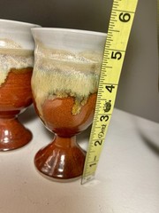 VTG Studio Art Pottery Wine Goblets Set 4 Handmade Stoneware Chalices Drip Glaze