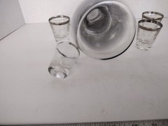 VTG MCM Queens Lusterware Silver Fade Decanter 4 shot glasses Dorothy Thorpe 8.7