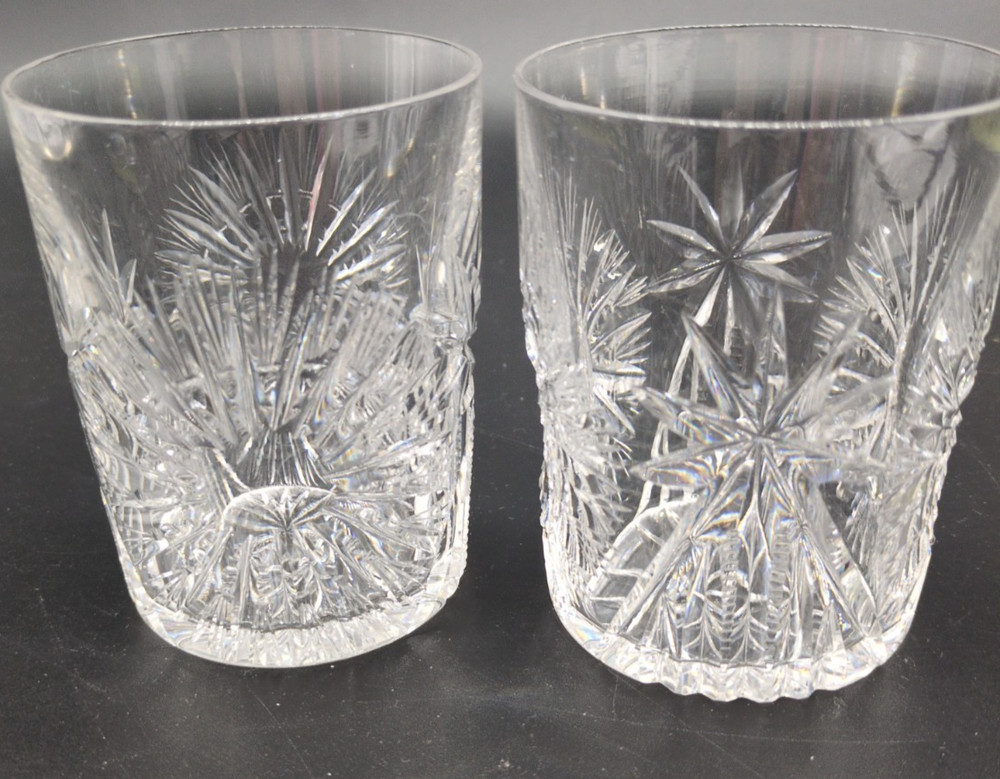 2 American Brilliant Cut Glass Tumbler Starburst Design