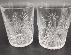 2 American Brilliant Cut Glass Tumbler Starburst Design