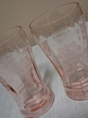 Vintage Pink Depression 2 Of Each Size Glasses With Floral Etching – Set Of 6