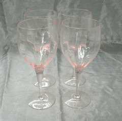 Vtg Unknown Mfg Optic Pink Set of 4~8-1/8″ Water Goblets Wine Glasses Stunning 2