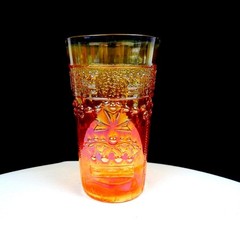 Jain Carnival Glass India Marigold Crown Of India Vintage 5 1/2″ Tumbler 1935-