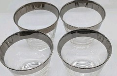 Vtg MCM Set 4Dorothy Thorpe style Low Ball Glasses Silver Band Mod Retro