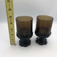 Tiffin Franciscan Madeira Glass Smoke Brown Wine Goblet Footed Stem 5″ Vintage