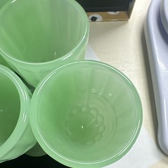 Lot of 10 Jadeite Green Amelie Sunflower Mini Goblet Cordial Shot Glasses MINT