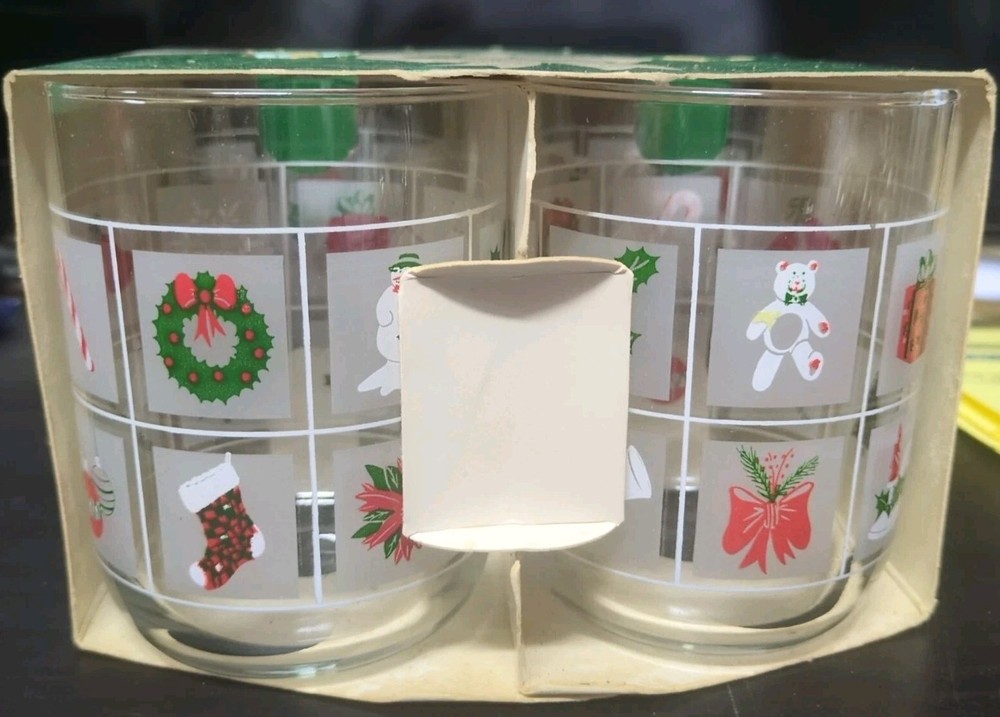 4 NEW VTG LIBBEY CHRISTMAS Tumblers OLD FASHIONED GLASS Party Christmas in July