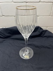 Mikasa Golden Lights Slovenia Cut Crystal Gold Rimmed Water Goblet 9″