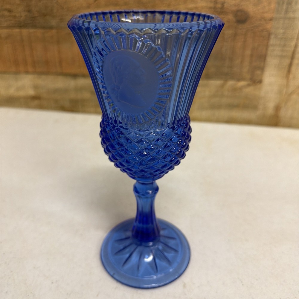 Vintage Fostoria Avon Cobalt Blue George Washington Goblet Bicentennial 1976