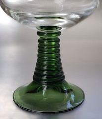 Vintage Roemer Hand-Blown Clear Wine Glasses Ribbed Green Conical Stems 3pc Set