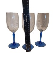 Vintage Lenox Cobalt Blue Stemmed Clear Swag Gold Rim 3 Wine Champagne Glasses