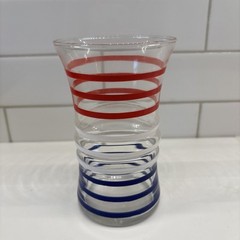 Anchor Hocking Red White And Blue Line Clear Ribbed Glass 4 1/2 Inches Tall