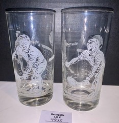 2 Vintage MCM Tennis Player Etched Highball Glasses