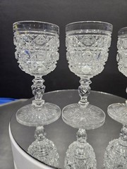 Rare Wine Glasses, American Brilliant Period Cut Glass Crystal «Cane-on-Cane»
