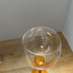 6 Etched Glass Wine Glasses With Etched Grapes & Different Color Stems