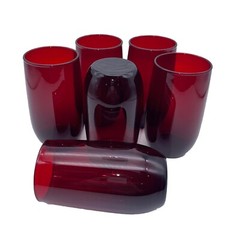 ANCHOR HOCKING Royal Ruby Roly Poly Glass Tumblers 11oz Set of 6 Vintage