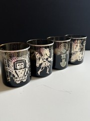 Vintage Mid Century Modern Barware Glasses Set 4 Aztec Mayan Smoke Sterling