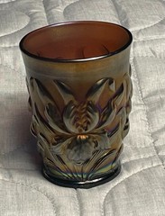 Dugan Heavy Iris Carnival glass tumbler VTG Marigold A0156