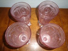 4 Pink Easter Bunny Hobnail Victorian Footed Water Wine Goblet Glasses