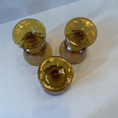Vintage Indiana Harvest Grape Marigold Amber Carnival Glass Set of 3 Goblets