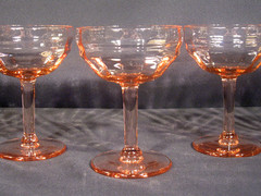 Champagne Tall Sherbet Glasses Pink Optic Bowl Unknown Manufacturer Set of 5