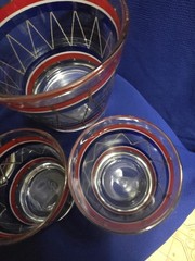 VTG MCM 6PC HARD TO FIND PATRIOTIC BAR SET W ICE BUCKET/HOLDER