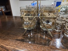 MCM Cera 12Pc WORLD MAP Double Old Fashioned Cocktail & Shot Glasses W/Caddy