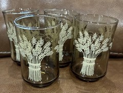 Set of 4 Vintage Libbey Franco Flower Wheat Juice Glasses Tumbler Smokey Amber