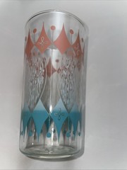 Archor Hocking Atomic Glass Tumbler Pink Turquoise Starburst MCM VINTAGE 4.5”