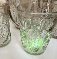 EAPG Antique Pitcher New Martinsville Glass Tobin Leaf & Star Uranium Glows 711