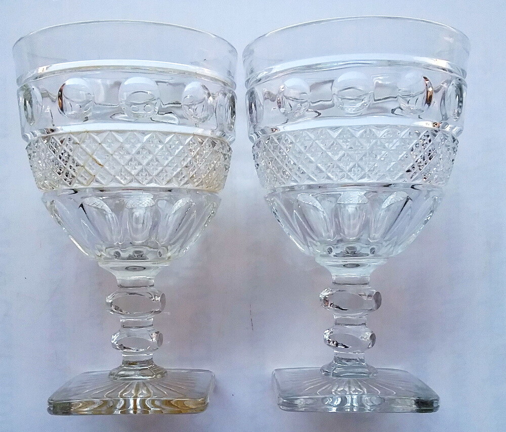 Antique Pressed Clear Glass with Dots and Raised Diamond Pattern