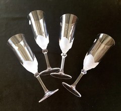 4 Elise 24% Lead Crystal Champagne Flutes / 8” / Frosted Petals / France