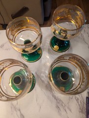 4 – Vintage German Wing Glasses. Coiled green Beehive/ Go Trimmed Grape Motifs