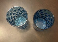Vintage Set Of 2 Thumbprint Dot Drink Glass Shot Glass Peacock Blue 3.5” Tall