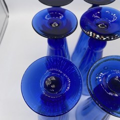 VTG 6 Champagne / Beer Set Cobalt Blue Swirl Tall Flutes Short Stem Bar Glasses
