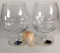 English Royal Brierley Crystal Cognac Brandy Snifters Original Red Box Set Of 2