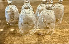 Vintage Set 6 Etched Cordial Wine Glasses Grapes/Vines Tiffin Style 30s-40s