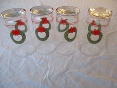 Set of 4 Vintage Libbey Christmas Wreath Holiday Table Glass Tumblers Excellent!