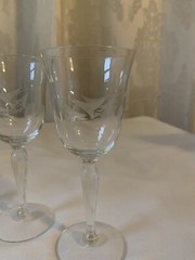 4 Vintage Wine Glasses Cordial Cocktail Glasses Stem Ware Etched Glass