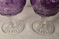 Vintage Purple Glass Thumbprint Goblet Glasses Set Of 3