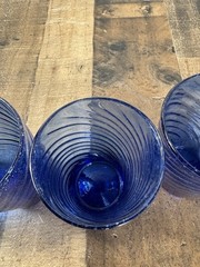 Antique Hand Blown French COBALT Blue Swirl Drinking Glasses w/ Rough Pontail x6
