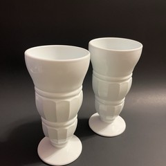 Vtg Indiana Sundae Milkshake Glasses Milk Glass Soda Fountain Pair 6.75”H 3⅜”Top