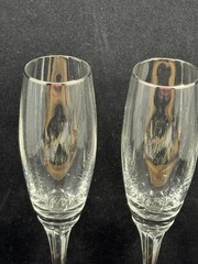 Gorham Andante Tall Platinum Crystal Champagne Flutes Tulip Stem 10″ Pair (2)