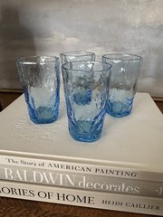 Vintage Set/4 Seneca Driftwood Peacock Light Blue Crinkle-Textured Juice Glasses