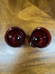 Indiana Glass SOLID Ruby Red Kings Crown 3 5/8″ Cordial Glass RARE Set Of 2