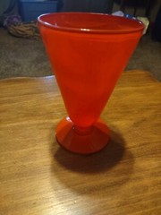 Anchor Hocking Fire King Rainbow Fired On Orange 5 1/4″ Footed Tumbler