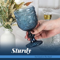 Sunflower Embossed Set of 6 Glass Goblets Vintage Wine Glasses for Wedding Party